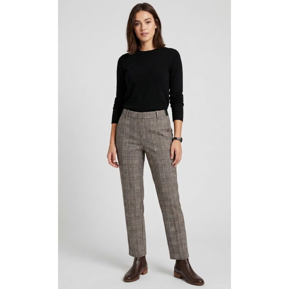 H&M Plaid Cigarette Trouser Ankle Pant Pull On Elastic Waist Women's Size 8